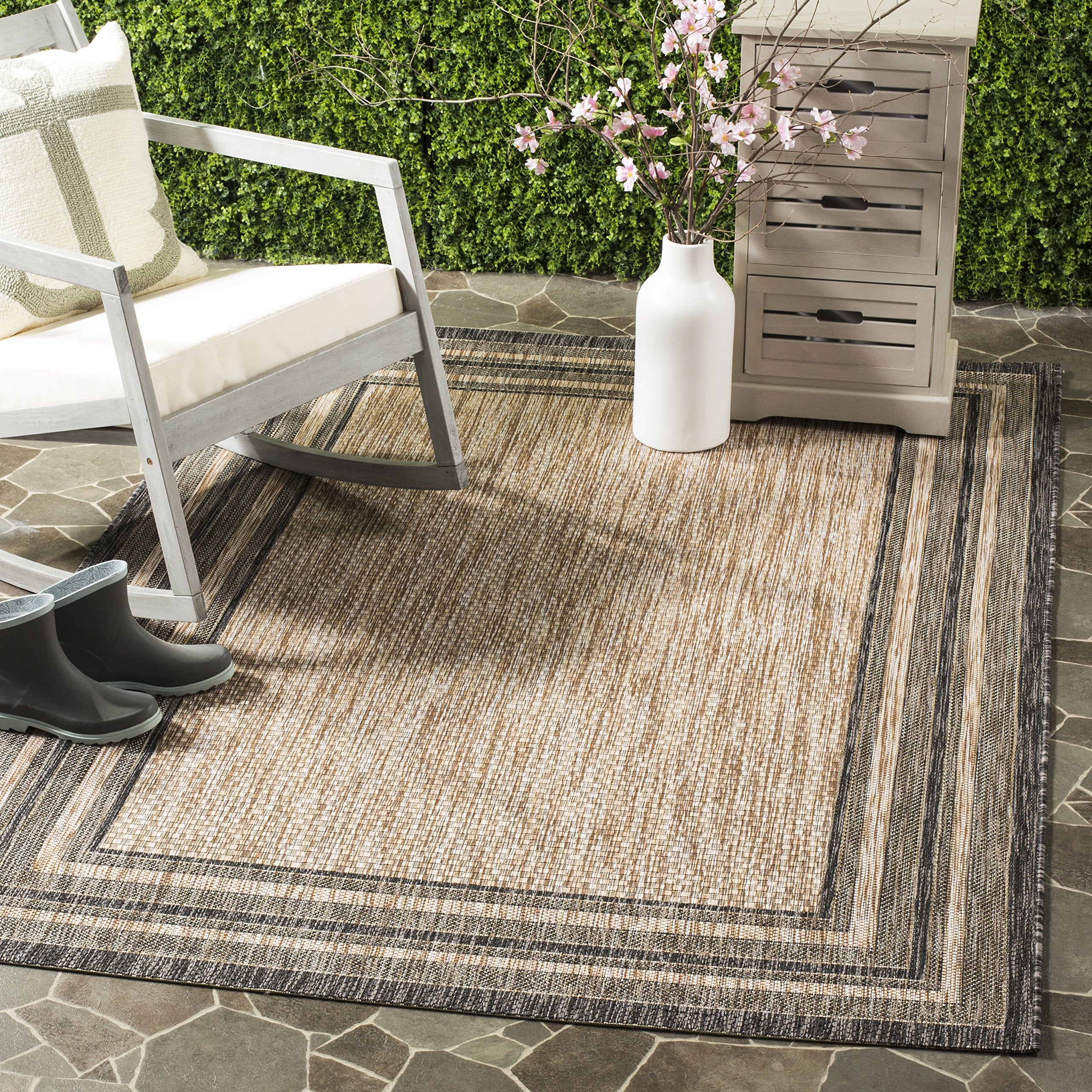 Courtyard mudroom setup shows kid- and pet-friendly design with easy cleaning by Safavieh.