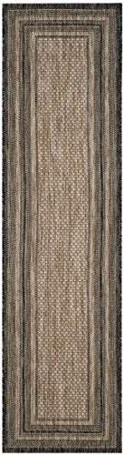 SAFAVIEH Courtyard natural-black runner poolside, water-resistant for outdoor entertaining.