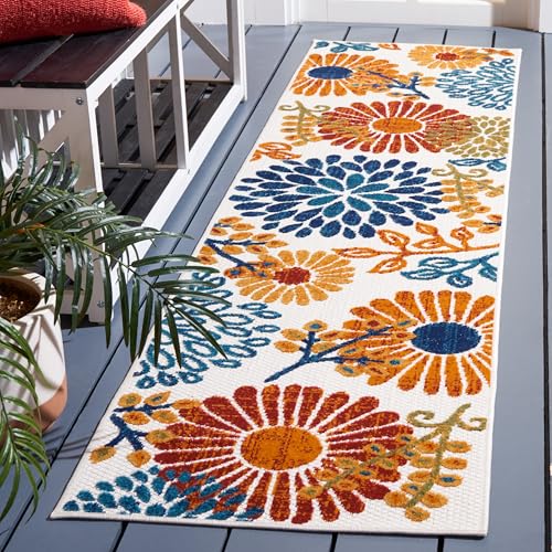 SAFAVIEH Cabana cream-red color rug suits patios and sunrooms.