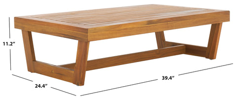 Safavieh Lynn outdoor table angle view shows sturdy, spacious surface for outdoor dining
