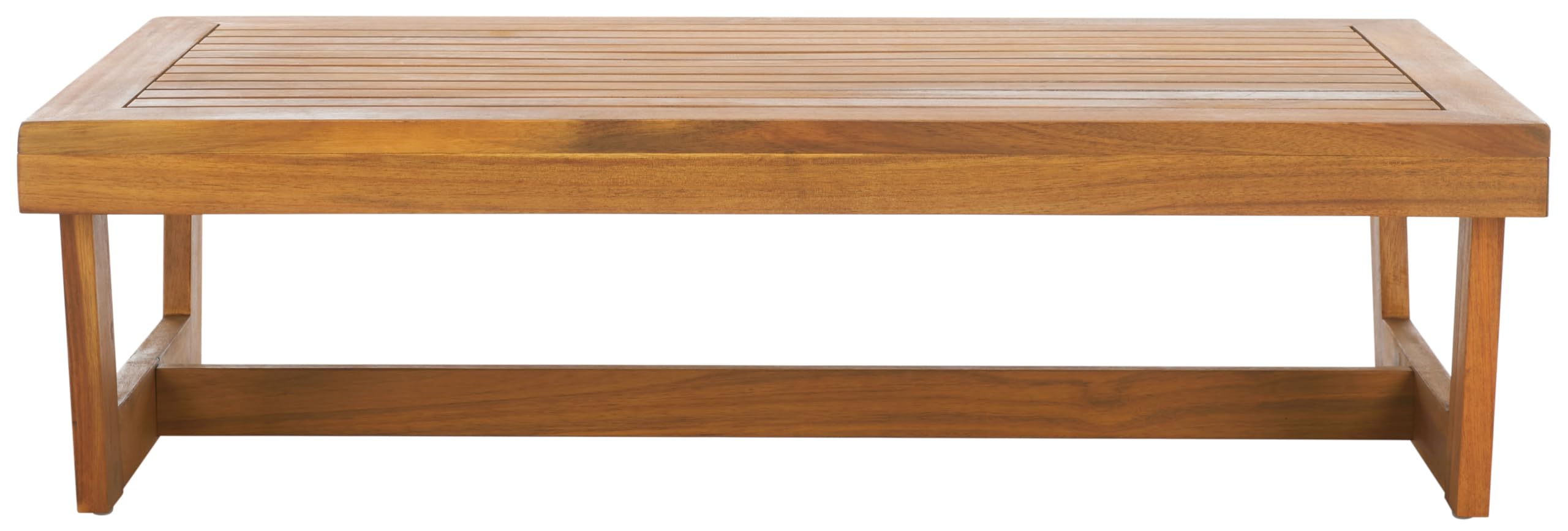Safavieh Lynn outdoor coffee table slatted top in natural brown for patios