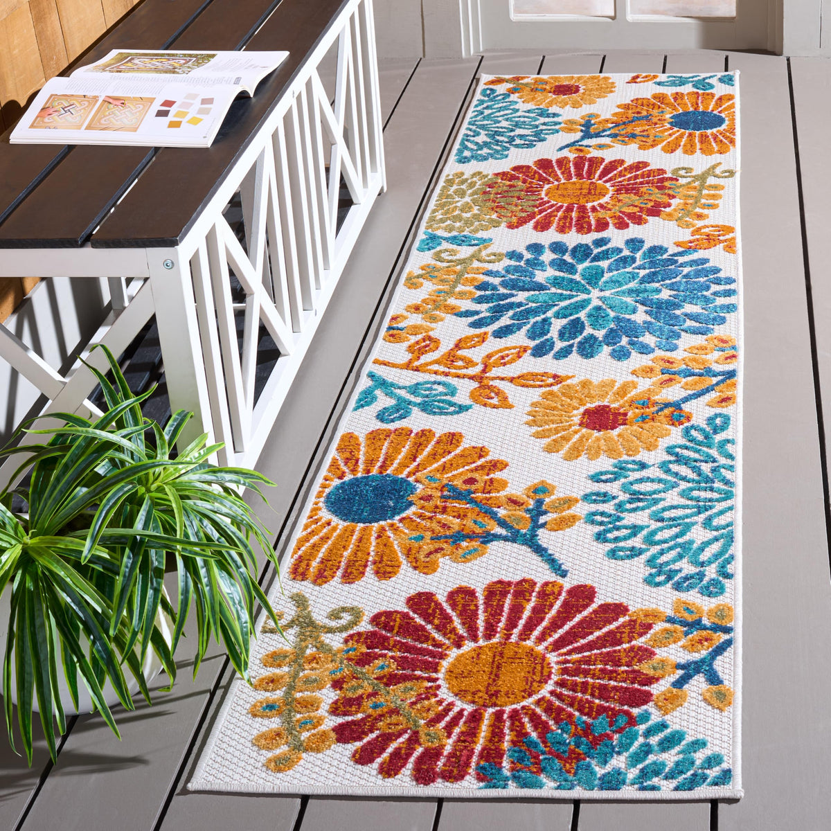 SAFAVIEH Cabana 2x8 runner in cream and red, easy to clean for outdoor spaces.
