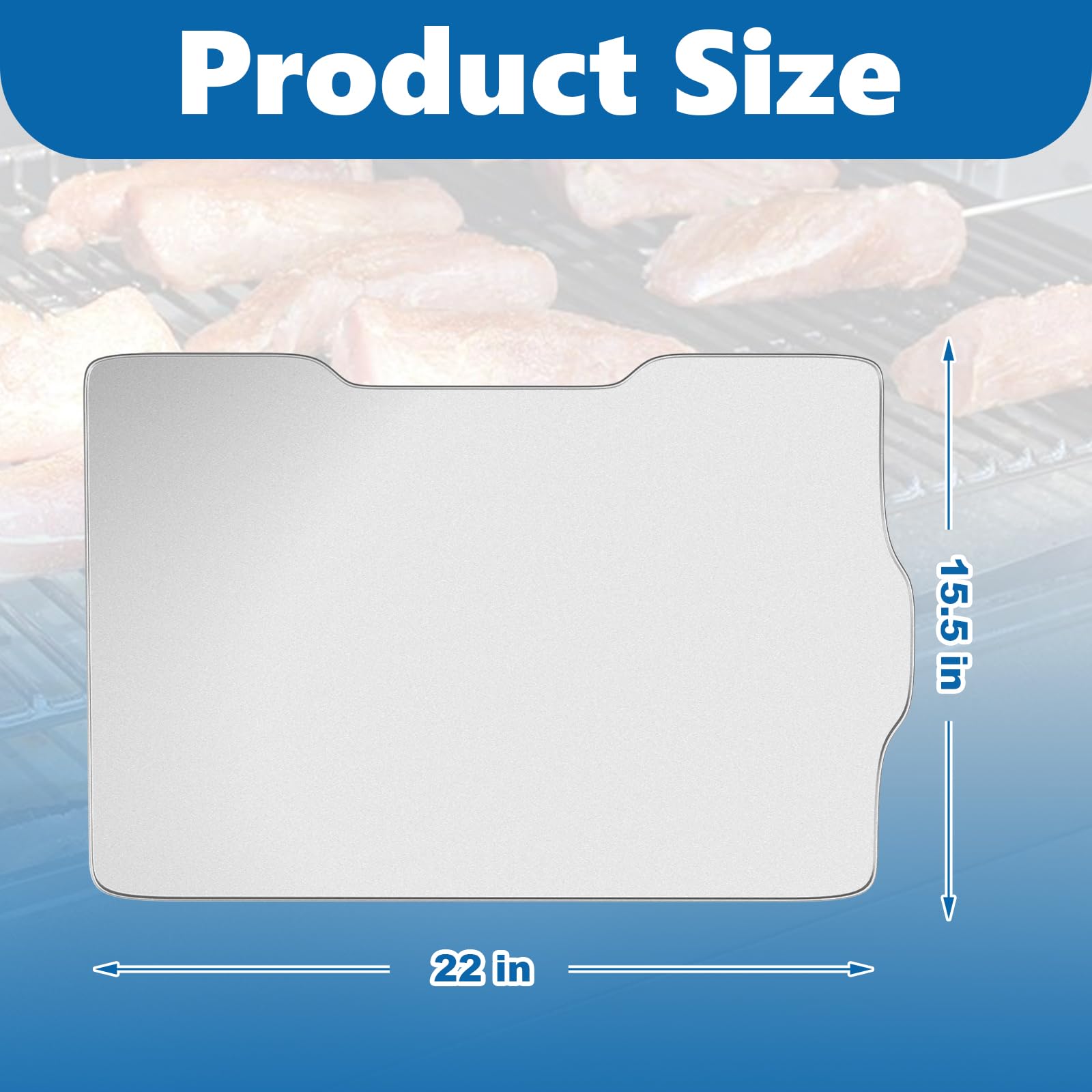 Disposable aluminum tray 22x15 inches for quick cleanup after grilling.