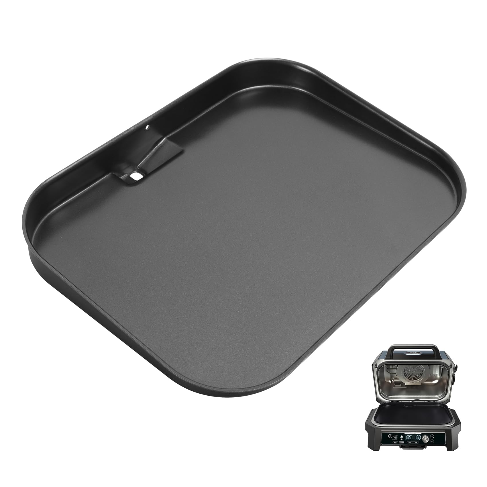 SafBbcue griddle plate on Ninja Woodfire Pro Connect XL delivering even heat for consistent searing.