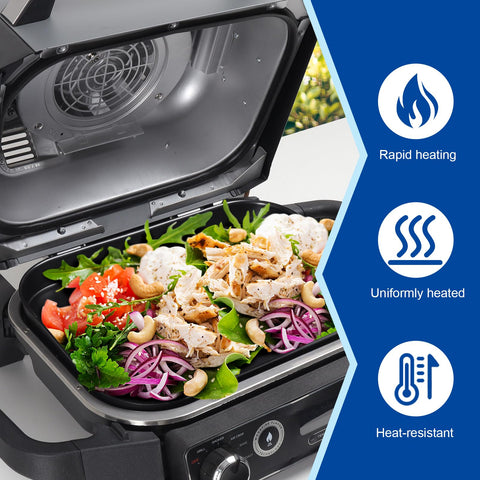 SafBbcue durable griddle plate on outdoor grill with high heat tolerance.