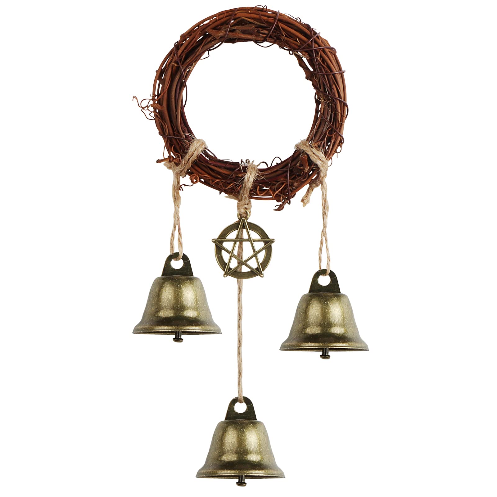 Safcare Witch Bells on a door knob enhance rustic decor and invoke protective ambiance.