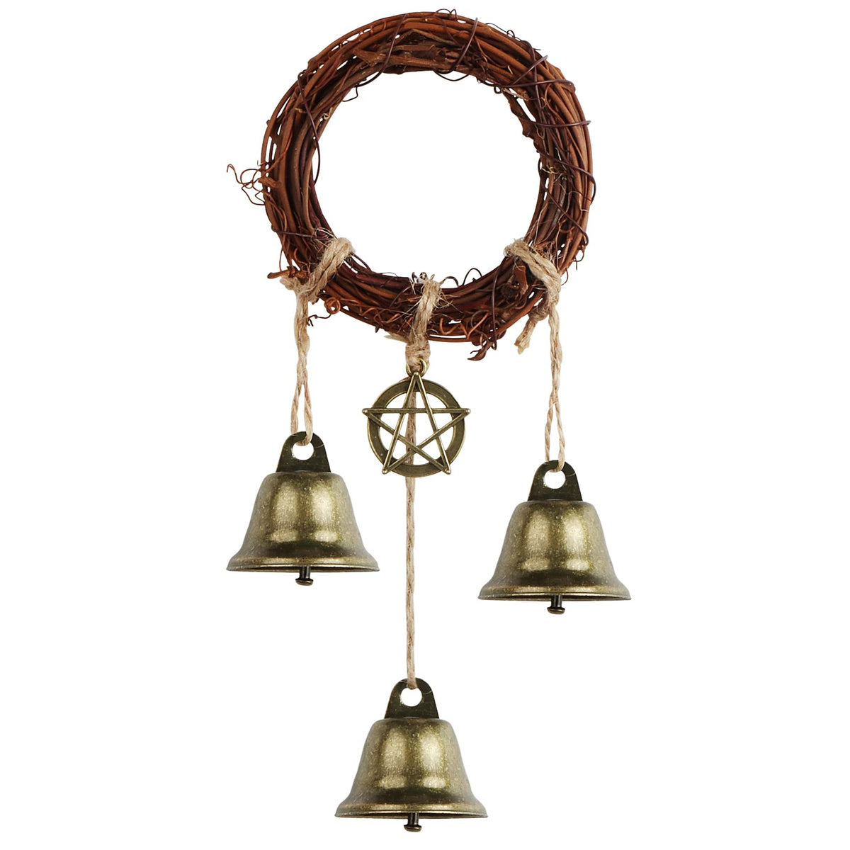 Safcare Witch Bells on a door knob enhance rustic decor and invoke protective ambiance.