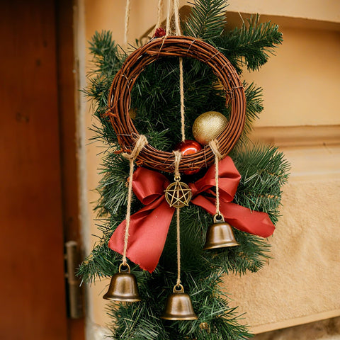 Safcare Witch Bells rattan energy circle adds natural texture to doorway or wall.