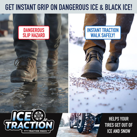 Safe Paw Ice Traction granules spread on snow to improve traction.