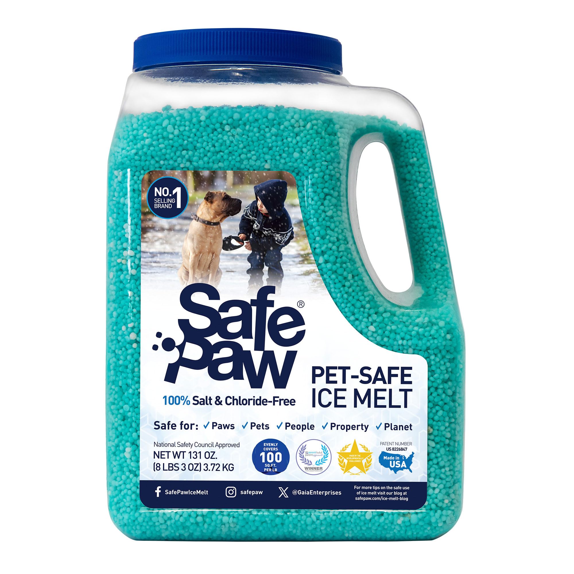 Safe Paw 8lb bag front view, pet-safe winter melt for driveways.