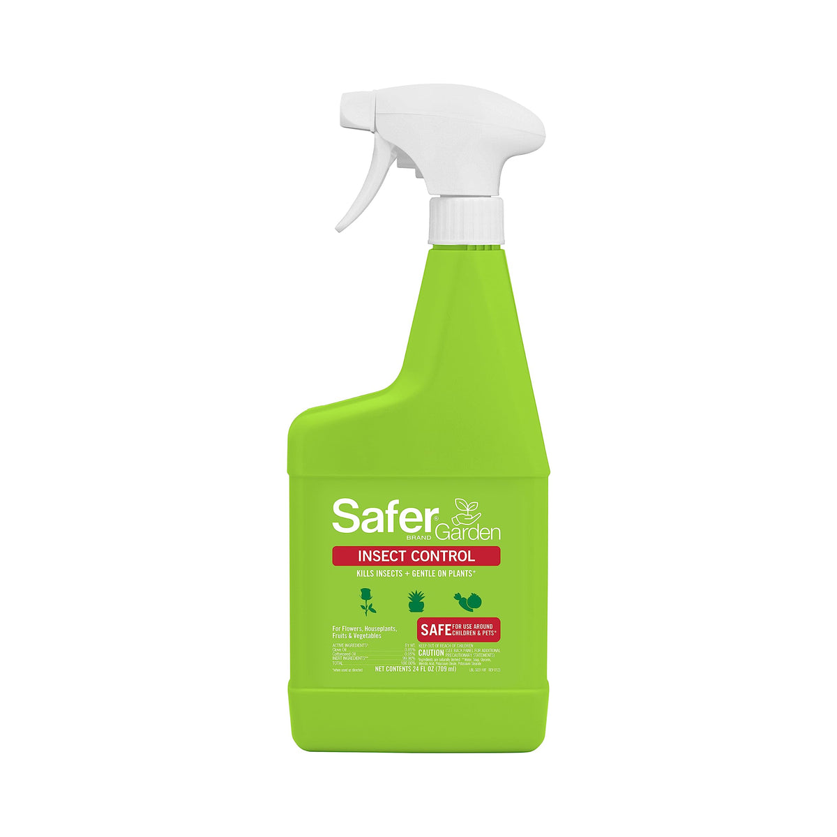Safer Brand Garden Insect Control spray bottle ready for garden use.
