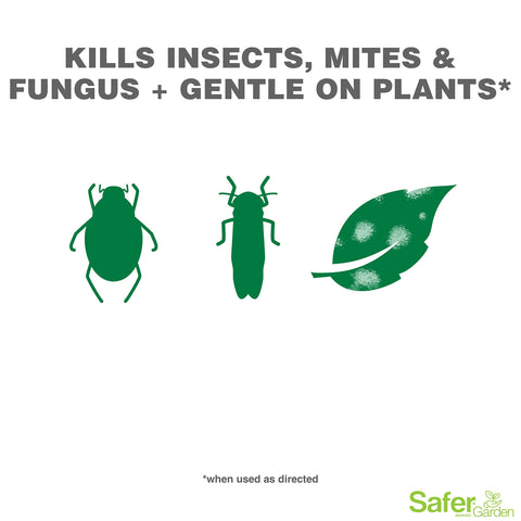 Safer Garden 3-in-1 spray label detail highlights OMRI-listed status for organics.