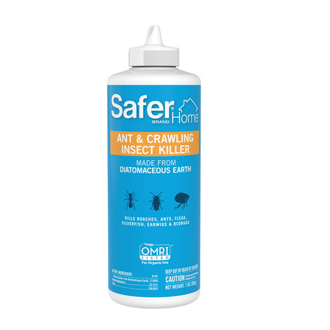 Safer Home diatomaceous earth puffer bottle closeup for precise pest dusting.