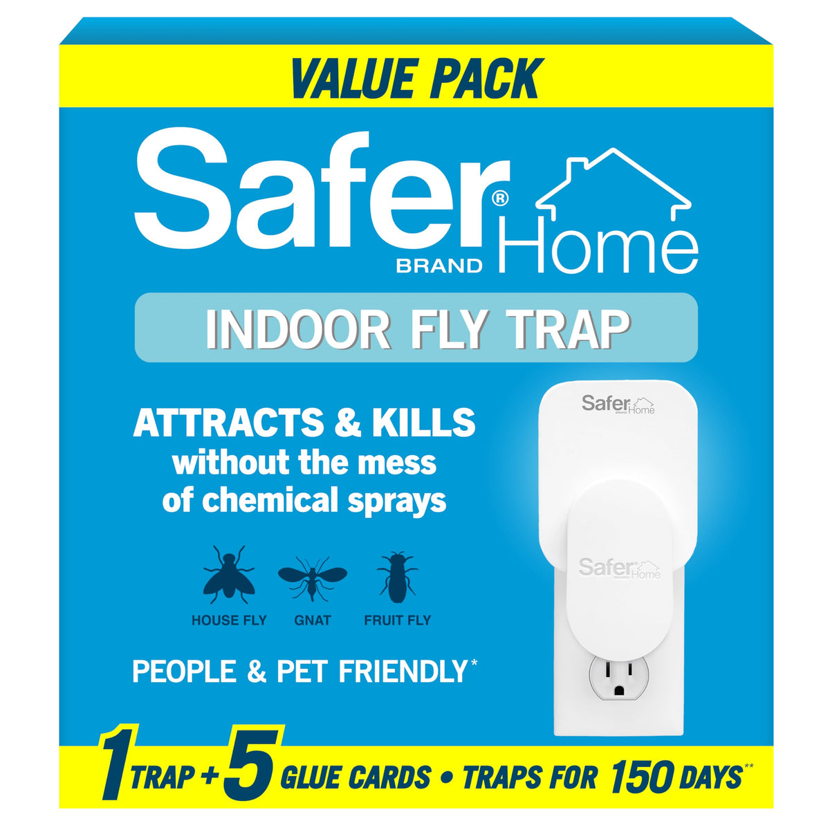 Safer Home indoor plug-in fly trap mounted in outlet for quick insect control.