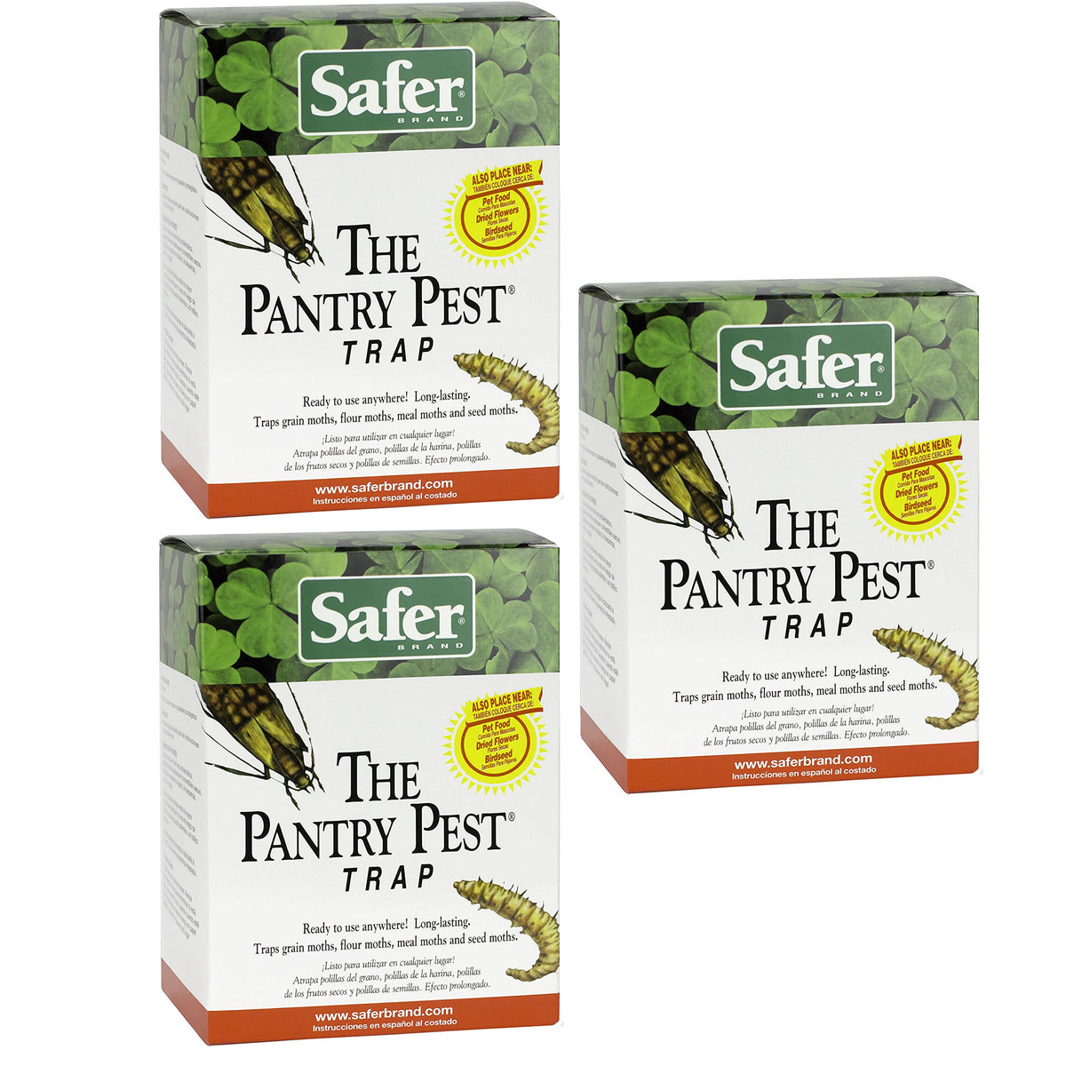 Safer pantry moth trap packaging closeup for easy setup and use.