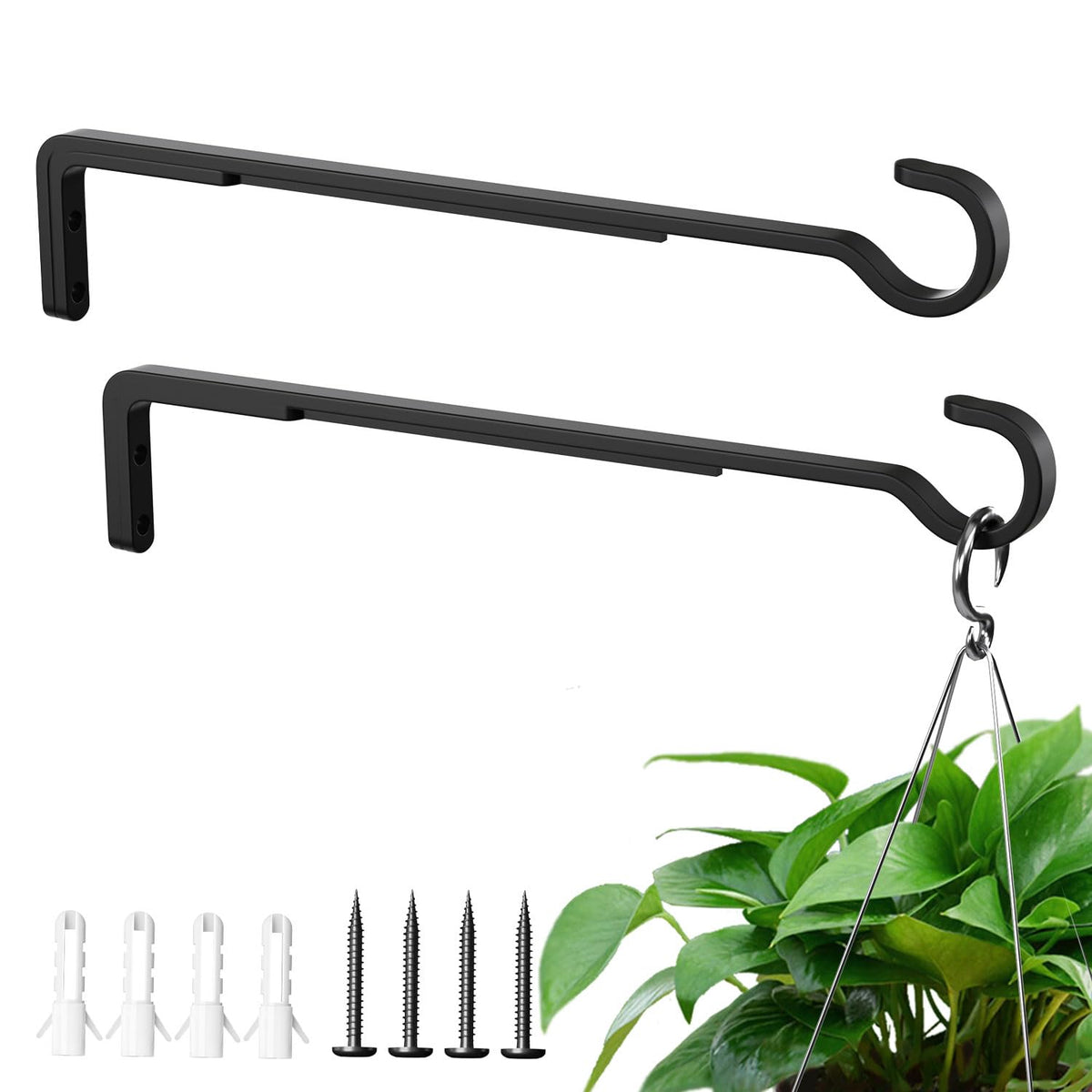 Saffruff 12-inch black hanging basket bracket for outdoors, provides a strong wall mount.