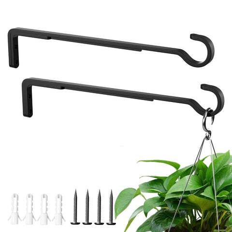 Saffruff 12-inch black hanging basket bracket for outdoors, provides a strong wall mount.