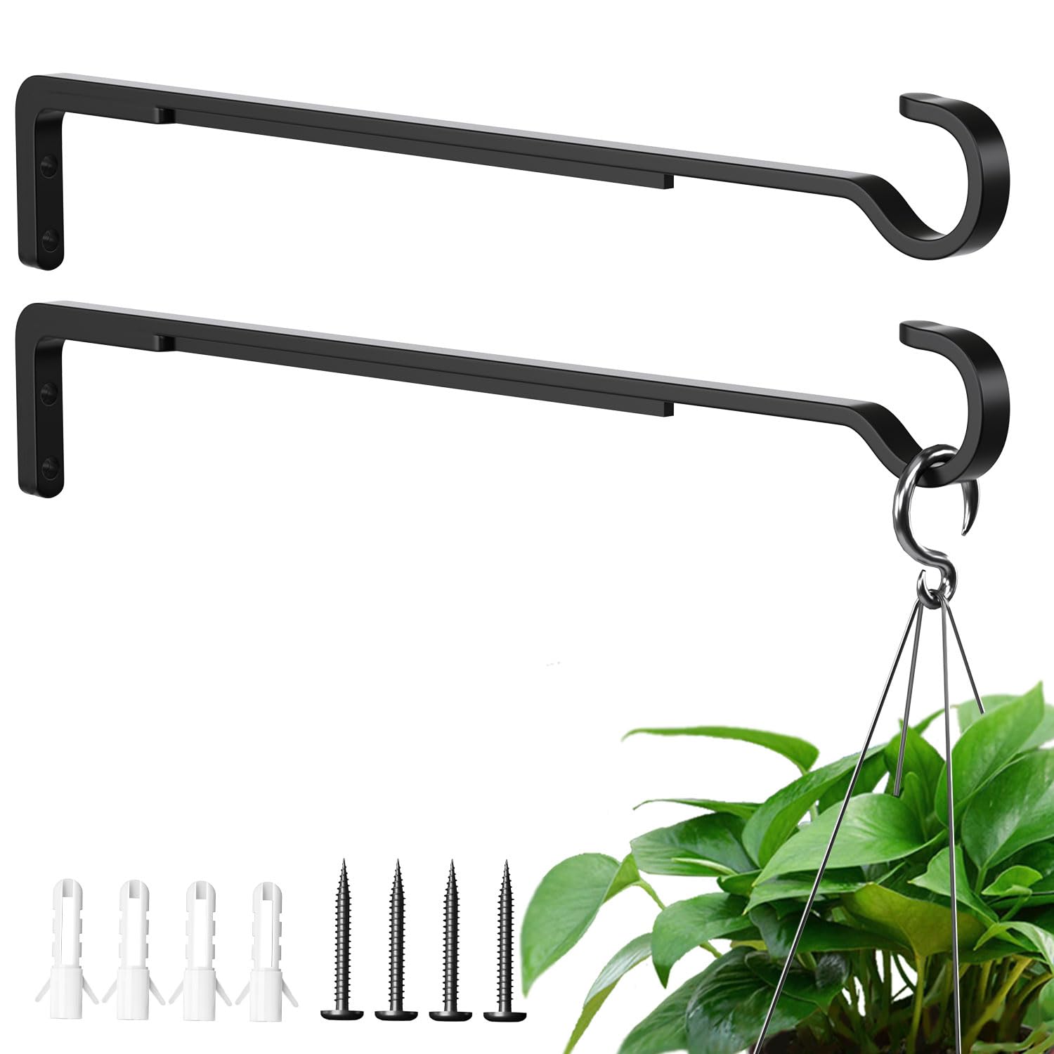 Saffruff 15-inch two-pack outdoor plant hangers for sturdy wall mounting.