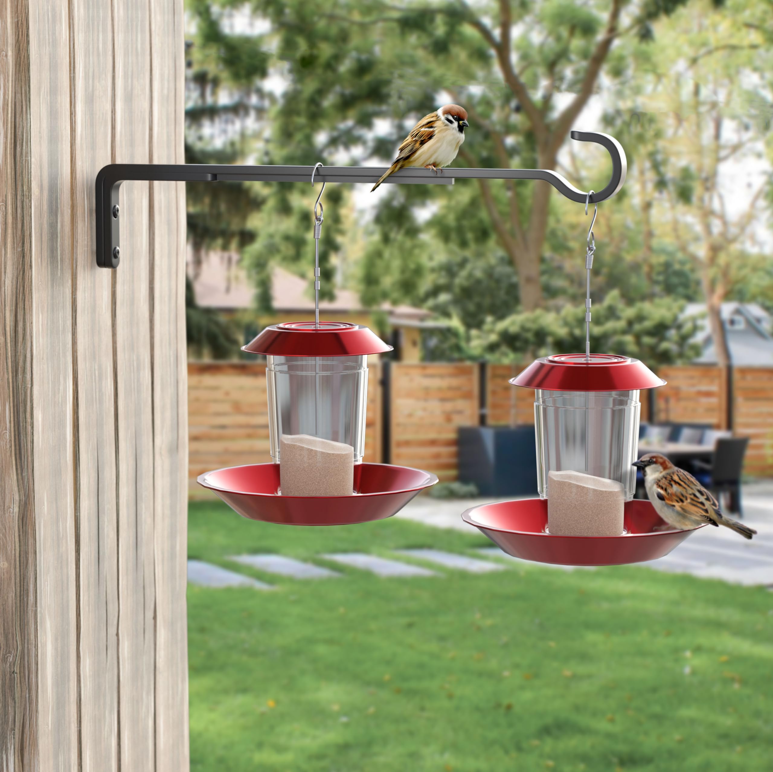 Saffruff bird feeder hanger adds a stable outdoor feeding station.