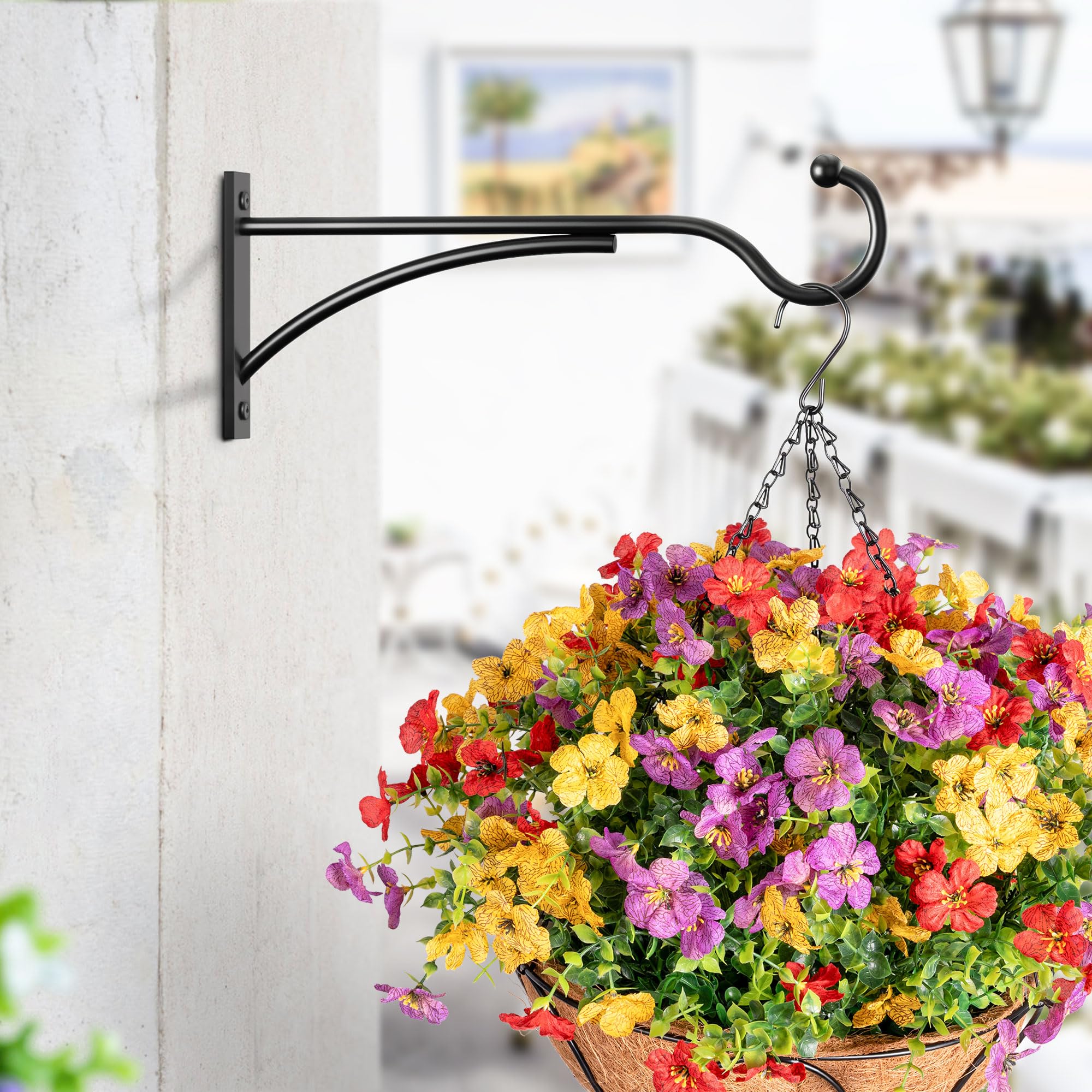 Saffruff heavy-duty bracket 30lb capacity for hanging baskets and feeders.