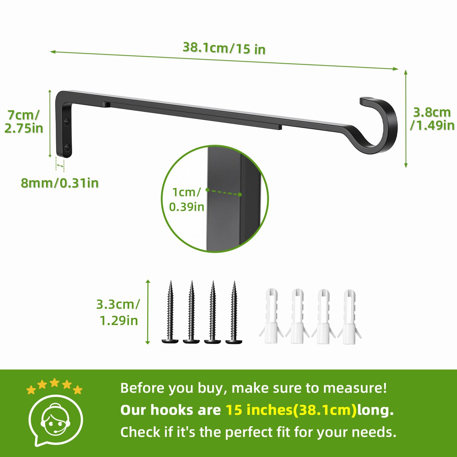 Saffruff metal plant hooks for reliable outdoor hanging.