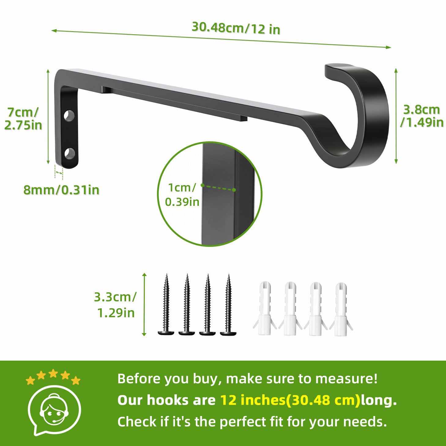 Saffruff outdoor iron plant hanger wall hook supports heavy planters outdoors.