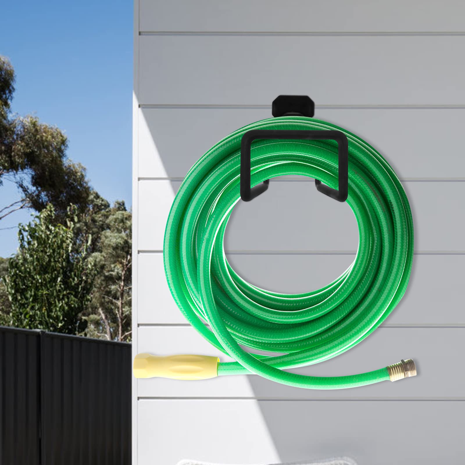 Sageme garden hose wall bracket helps organize tools and hoses neatly.