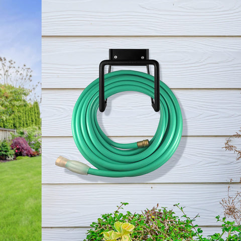 Sageme hose hanger installed on outdoor wall for easy hose storage.