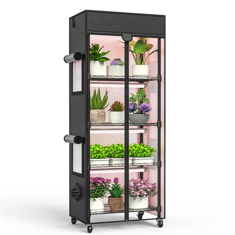 Sagrynfp indoor greenhouse full assembly with grow lights for seed starting.