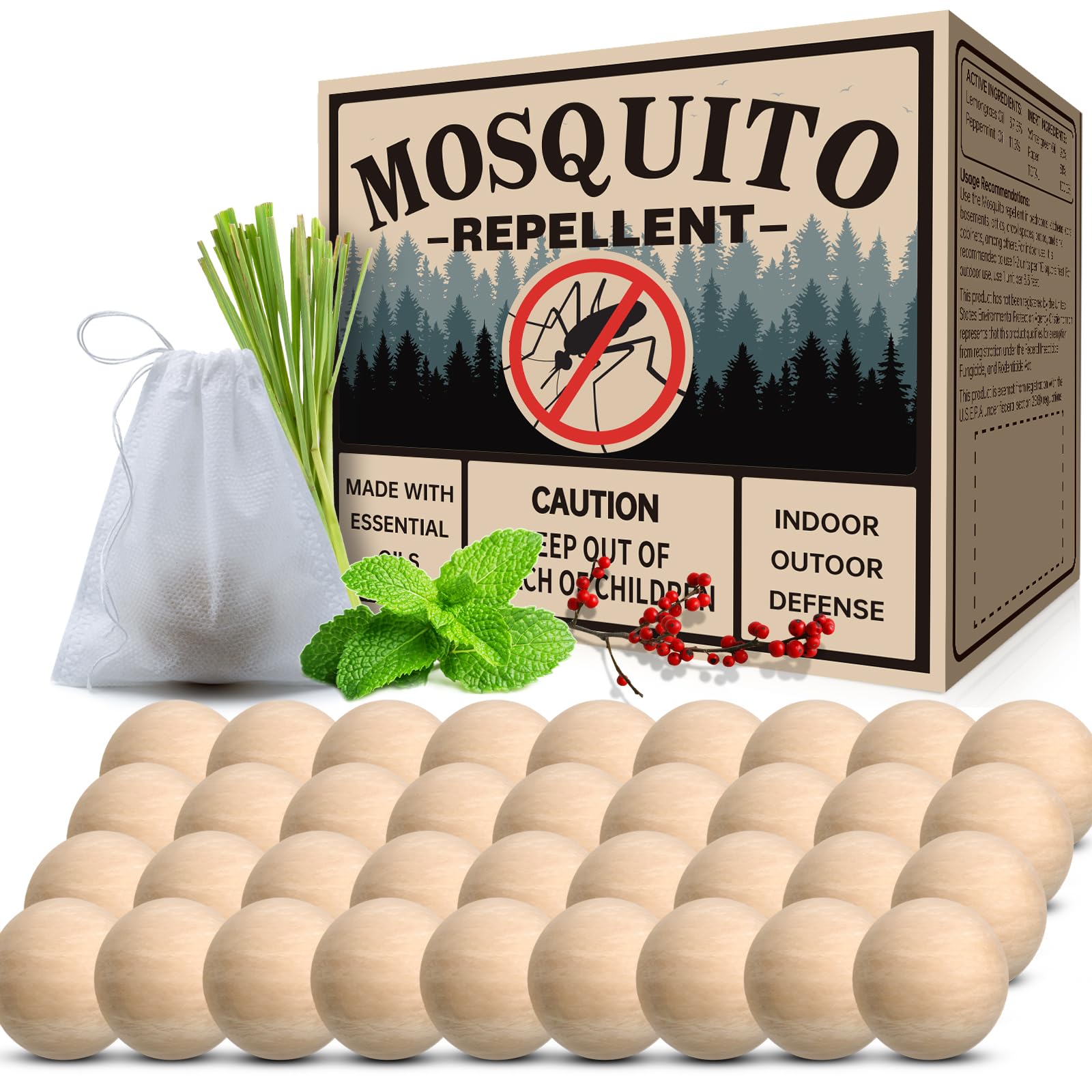 SAHETO Mosquito Repellent 36 Balls for outdoor patio with natural scent deterring insects.