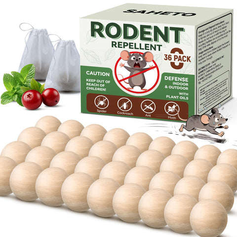 SAHETO Rodent Repellent 36 Balls pack for simple placement and long-lasting deterrence.