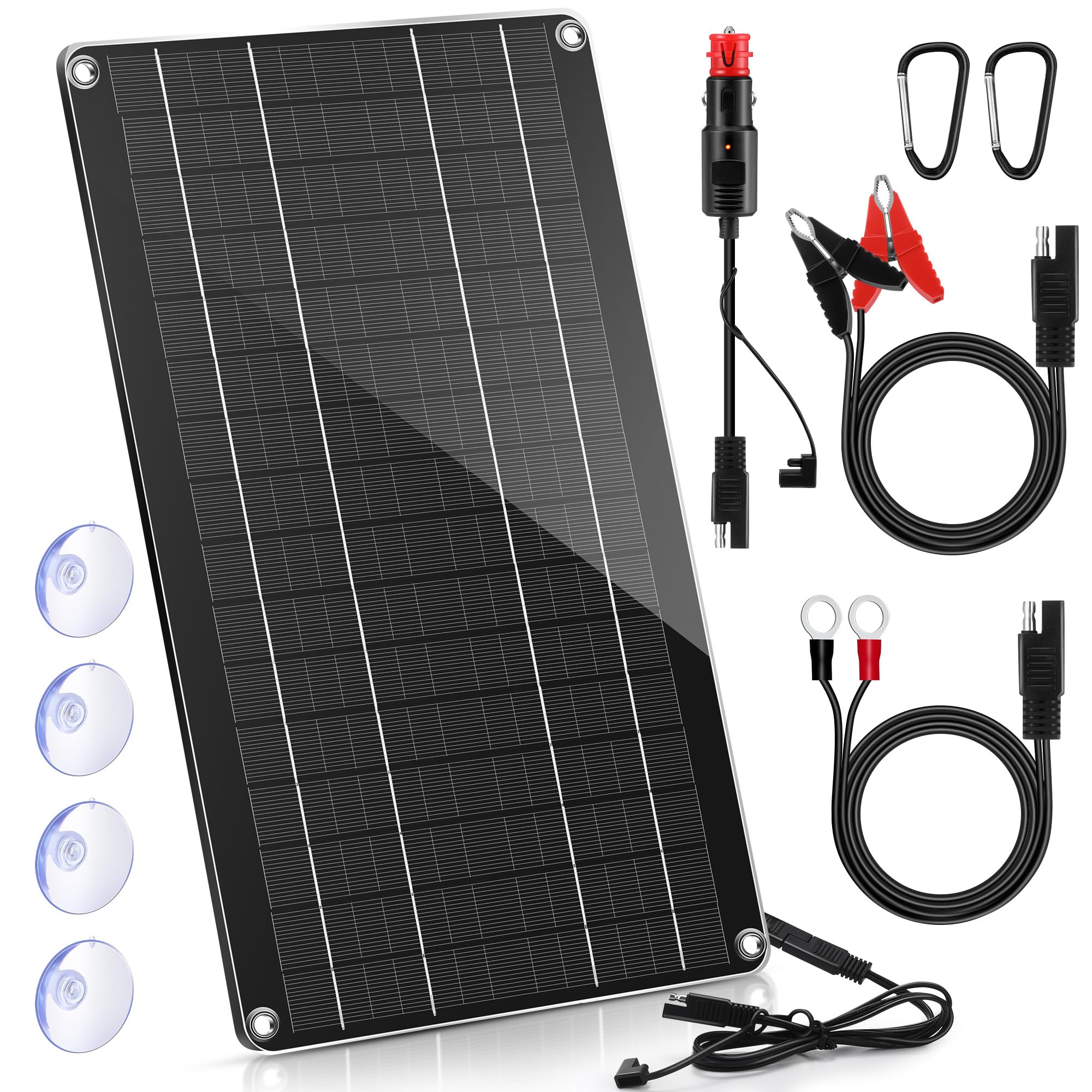 Saillong 10W solar panel under sun keeps 12V battery charged.