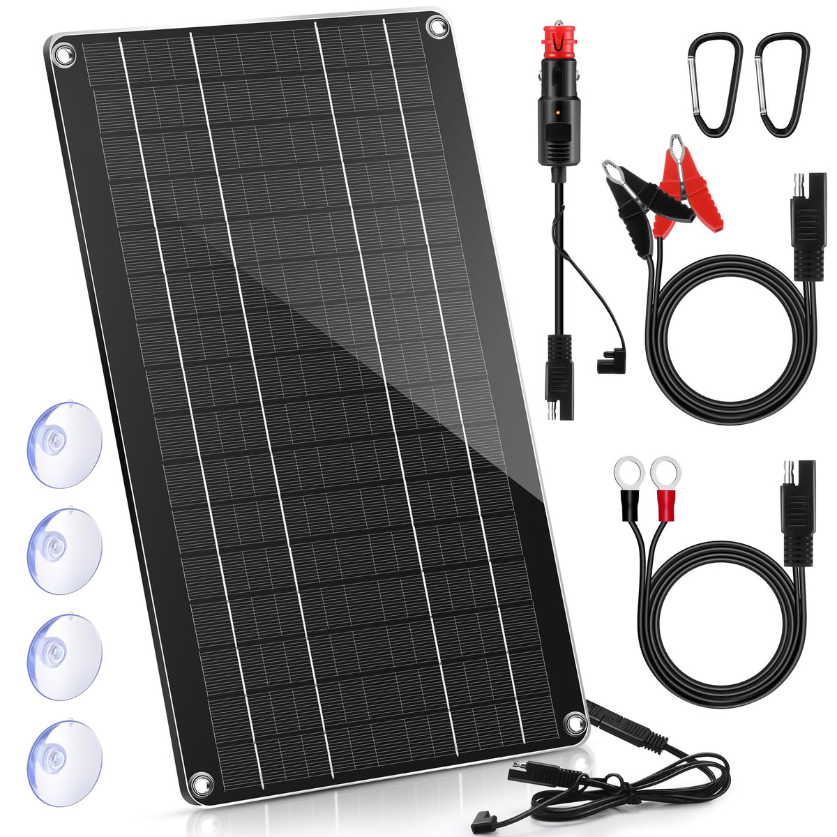 Saillong 10W solar panel under sun keeps 12V battery charged.