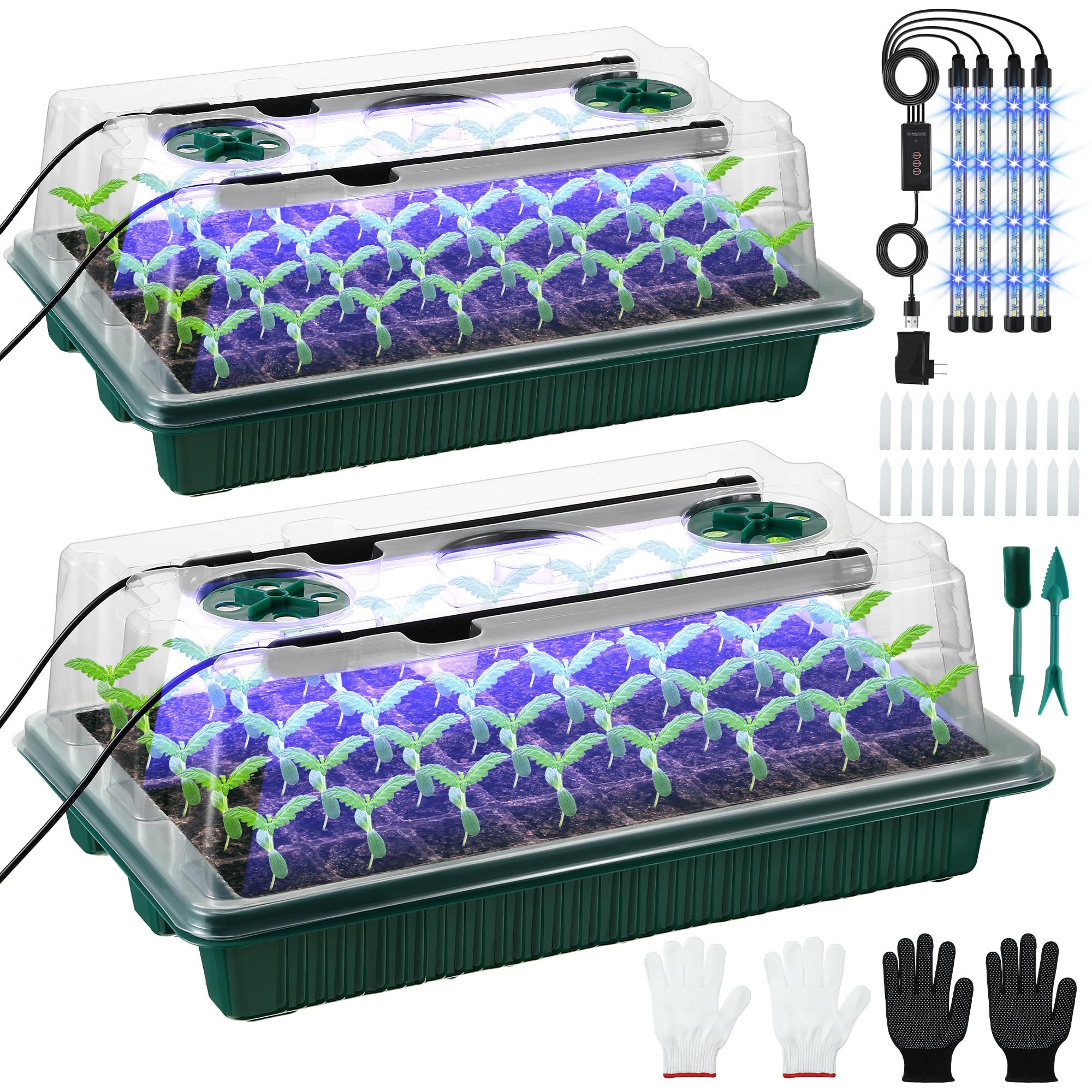 Saillong 2-pack seed starter trays with humidity dome for indoor germination.