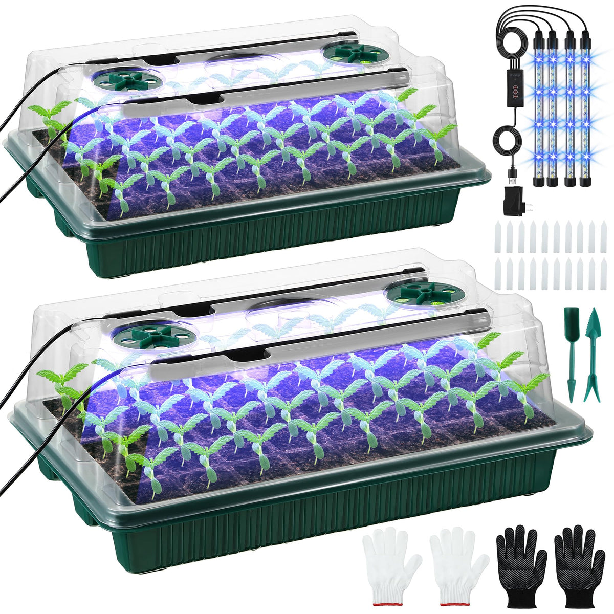 Saillong 2-pack seed starter trays with humidity dome for indoor germination.