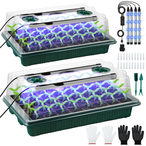 Saillong 2-pack seed starter trays with humidity dome for indoor germination.