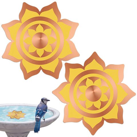 Saillong two-pack copper bird bath disks with petal design for cleaner water.