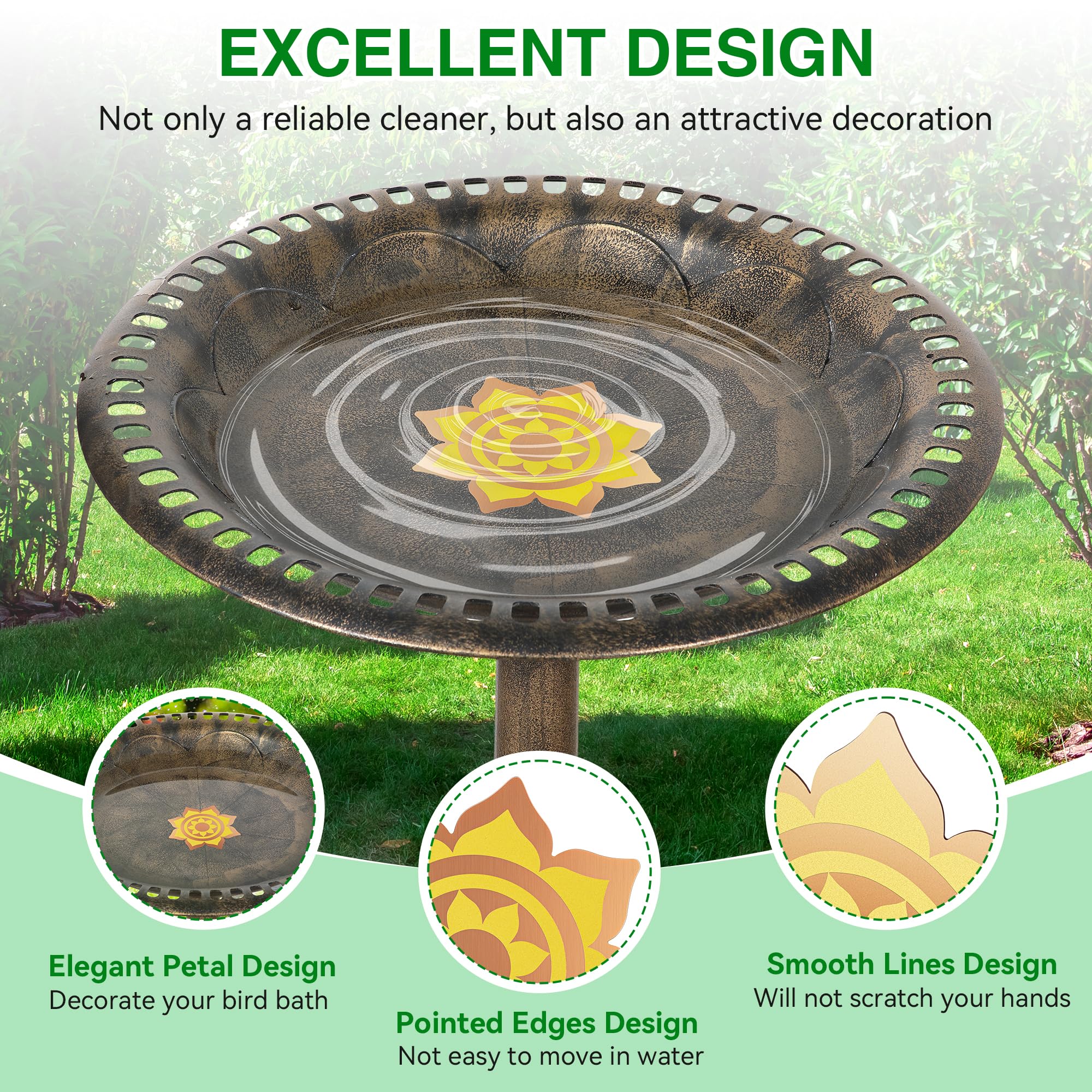 Saillong bird bath disk helps maintain water quality and reduce cleaning.