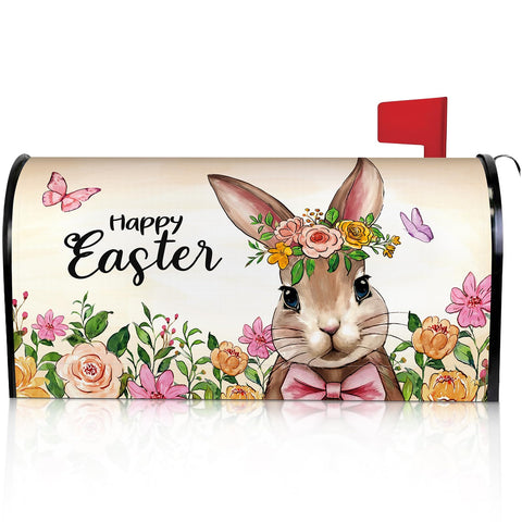Saillong Easter mailbox cover shows a bunny with flowers to boost curb appeal.