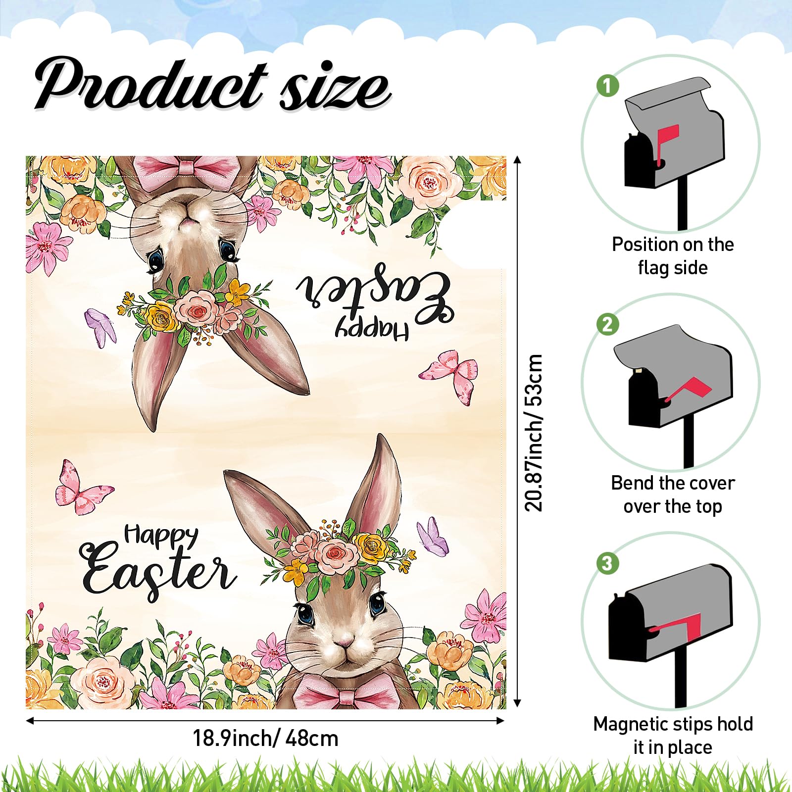 Saillong Easter mailbox cover highlights magnetic ends for quick, tool-free setup.