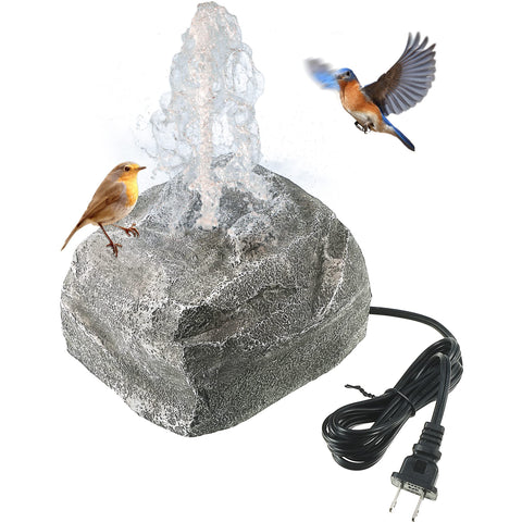 Saillong granite rock bird bath with fountain attracts backyard birds