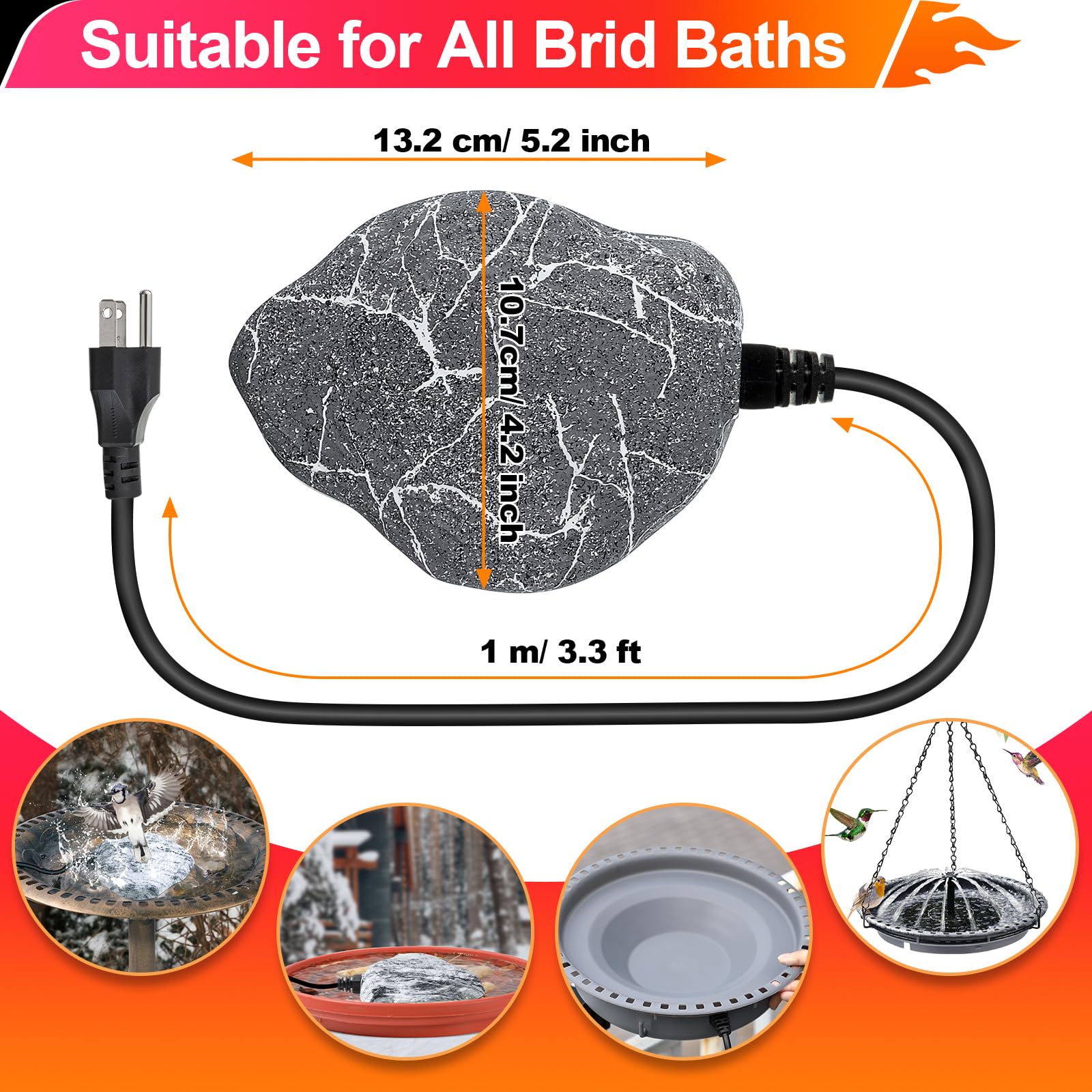 Saillong outdoor bird bath water ice melt in action