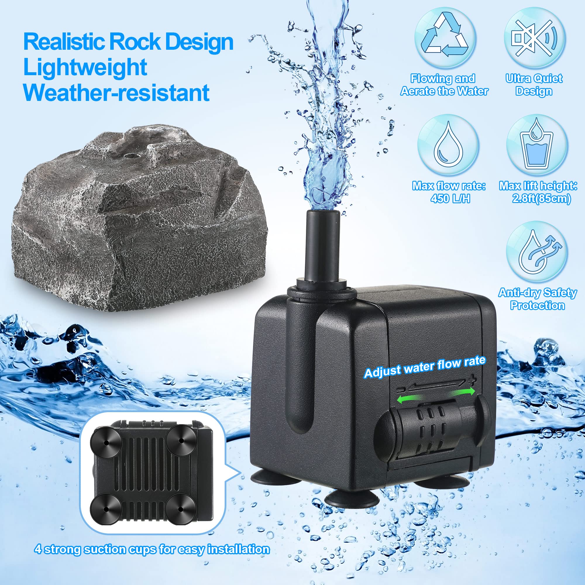 Saillong submersible pump provides steady water flow for a lively fountain