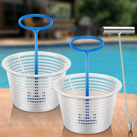 Saillong two-8-inch white pool skimmer basket ready for debris removal.