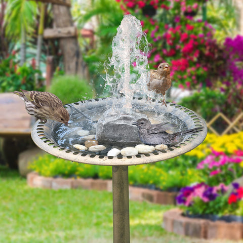 Saillong water fountain pump powers a continuous waterfall in the bird bath