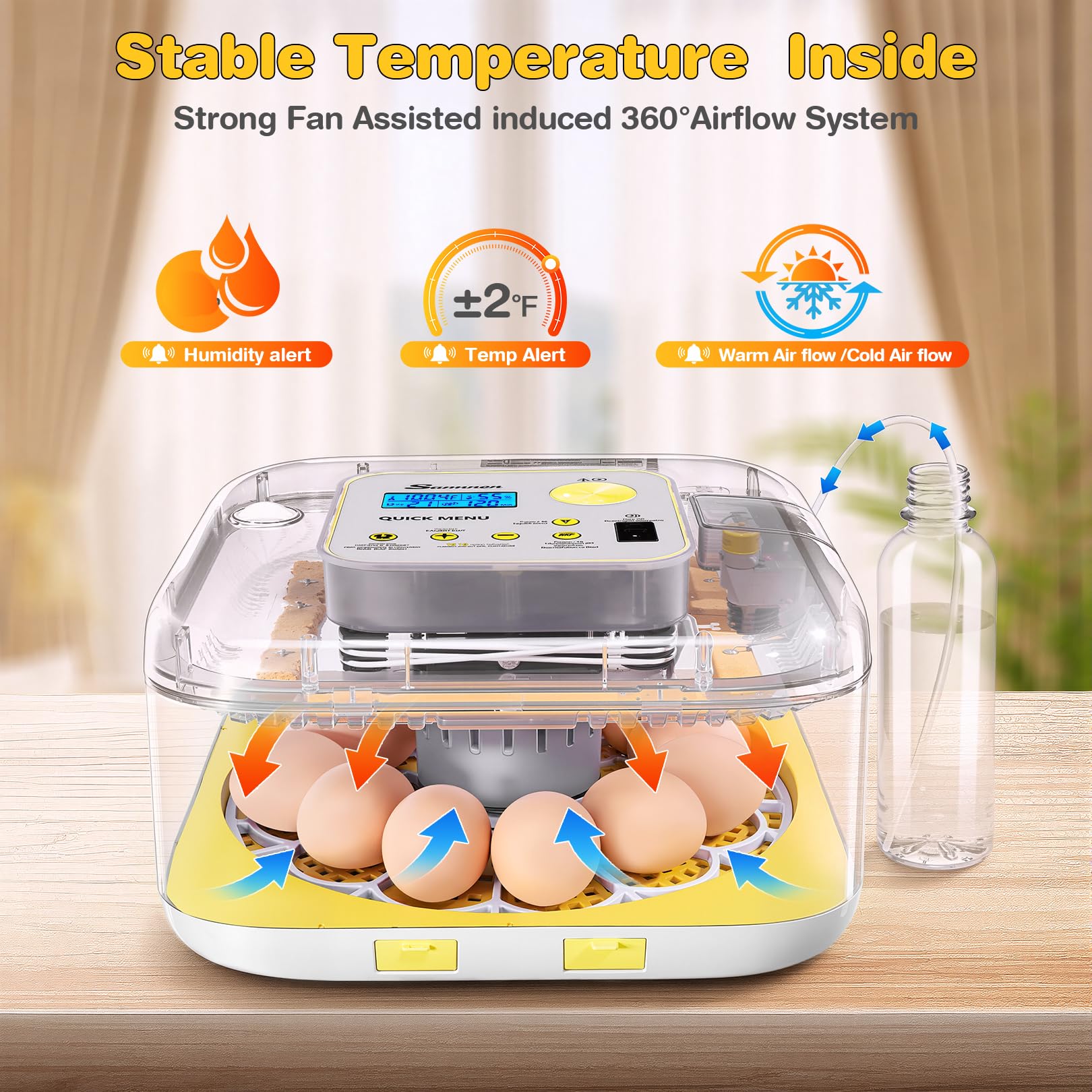 Sailnovo digital control panel shows temperature and humidity at a glance