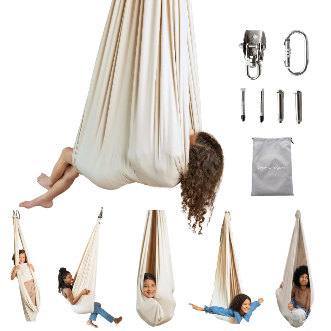 Saint Esen kids sensory swing indoor setup showing easy installation for room use
