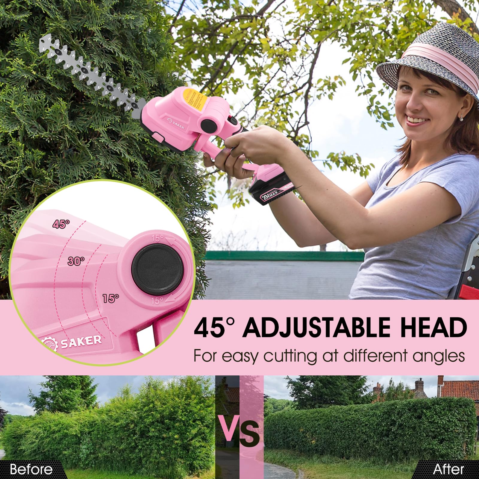 Saker 20V battery pack powering cordless pruning