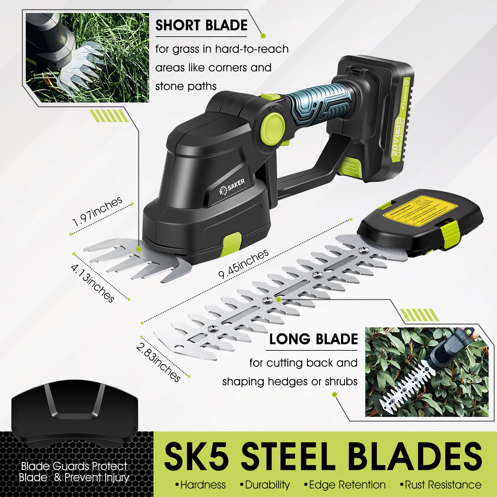 Saker 2in1 tool showing blade-release for easy switching between blades.