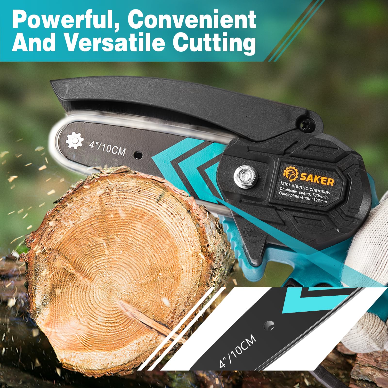 Saker 4-inch guide bar attached to chainsaw for quick installation.